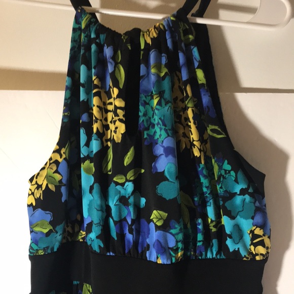 Apt 9 liberty floral dress size L halter stretch  black purple yellow green blue - Picture 6 of 11